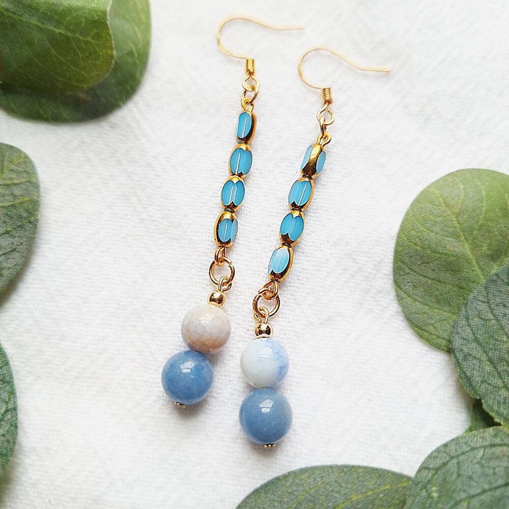 Porcelain & Aventurine Dangle Earrings – Coastal Grandmother, Boho Gold Jewelry - Picture 9 of 9